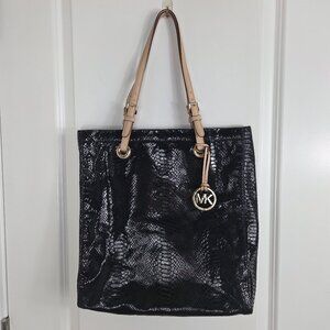 MICHAEL Michael Kors Black Python Patent Leather North South Tote